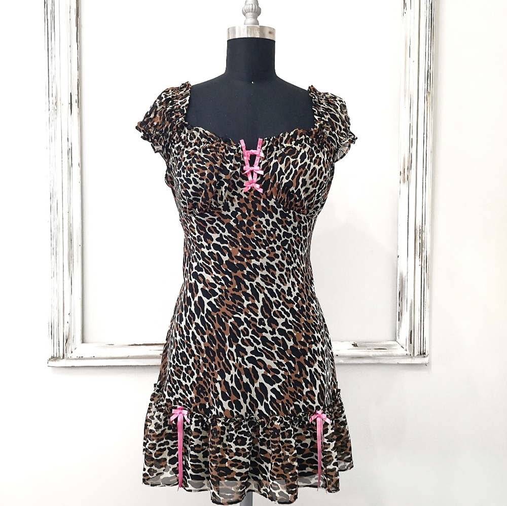Vintage Betsey Johnson Cheetah Print Babydoll Lingerie Minidress